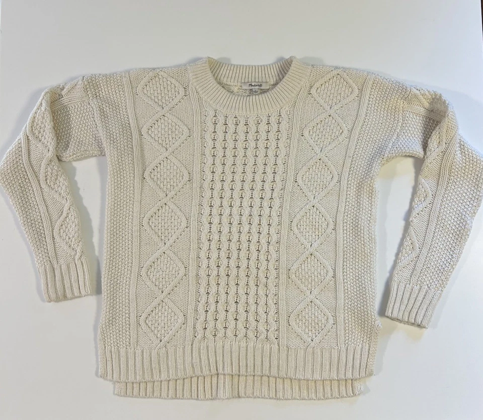 Madewell Chunky Cable Fisherman Sweater Soft Cotton Rich Crewneck Small - Image 2 of 4