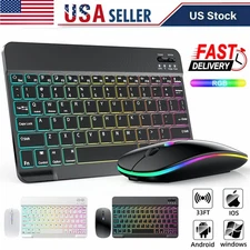 RGB Wireless Gaming Keyboard and Mouse Set,USB Rechargeable w/ 7-Color Backlight