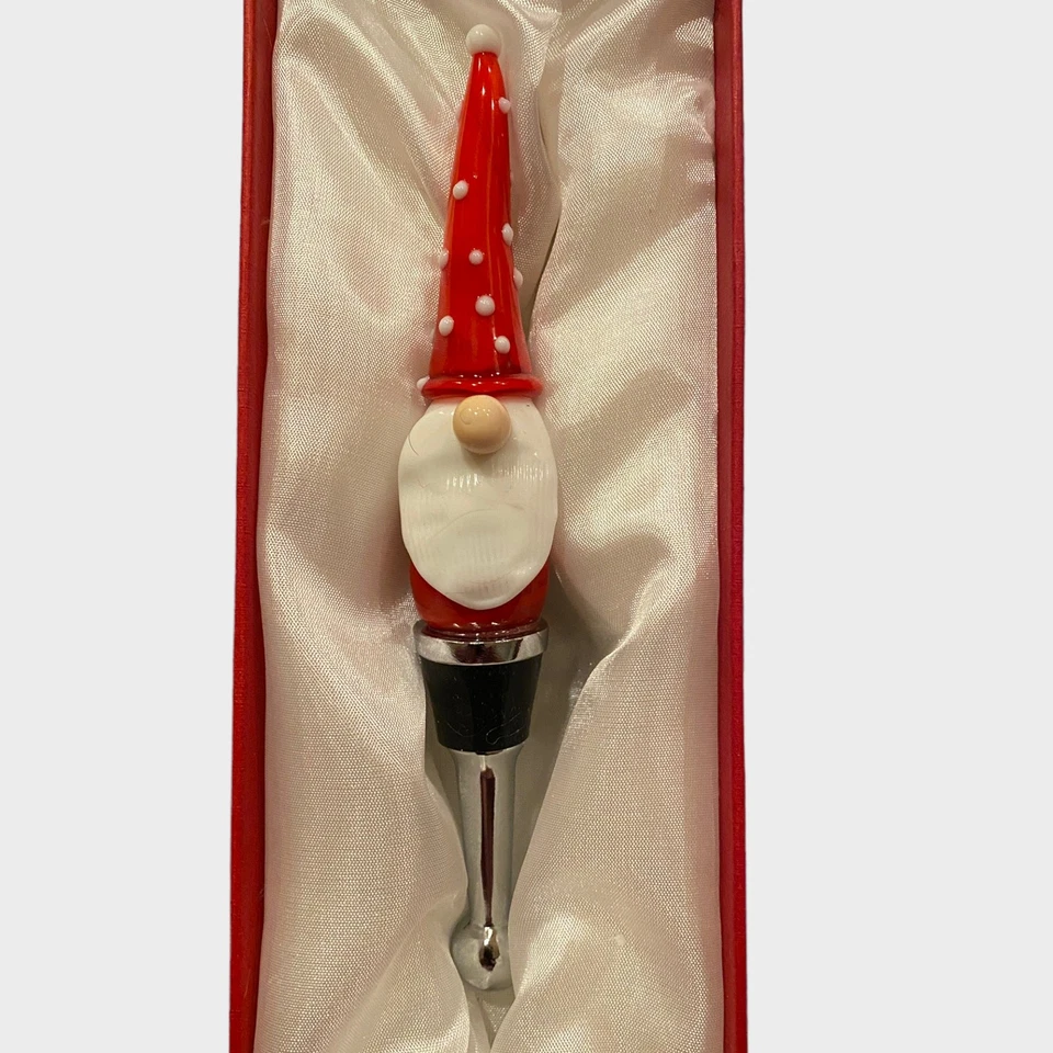 Tapón de vino Cherish the Season Gnome Santa 6" de cerámica pintado nuevo con etiquetas en caja  Foto 2 de 4