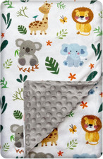 Cute Animal Minky Blanket for Boys Girls - Soft Double Layer with Dotted Backi