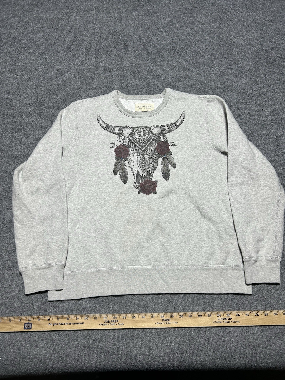 Vintage Ralph Lauren, Denim & Supply Women’s Cow Skull, Rose, Sweatshirt XXL