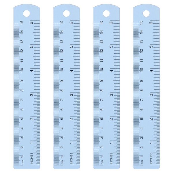 4 StüCk Gerade Lineale 15Cm Metrisch Sae Aluminium Lineale Mit Loch Hellblau-image
