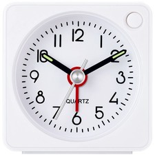 White Travel Analog Alarm Clock Silent Non-Ticking Snooze Light 2.25" 1 AA