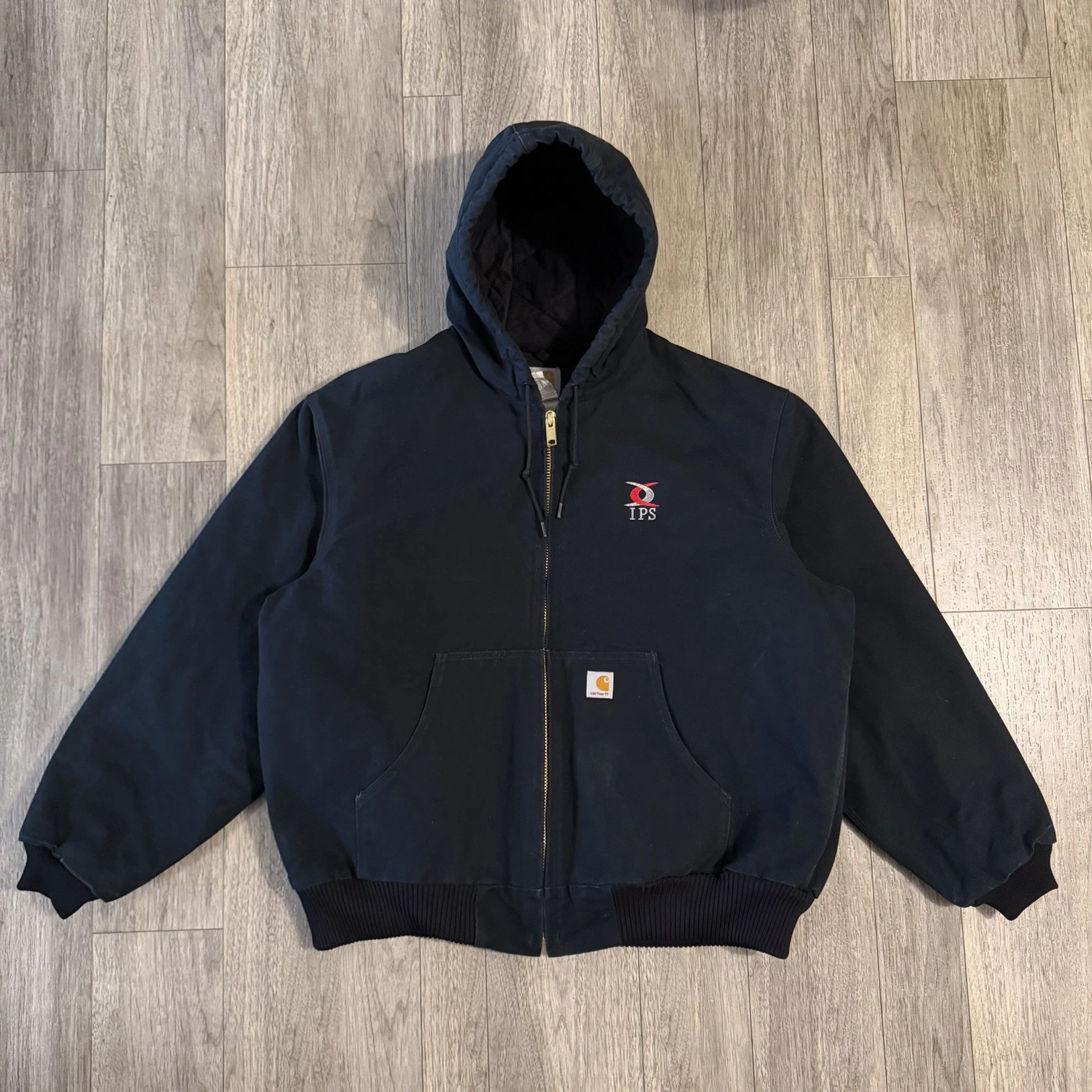 Vintage Carhartt Hooded Canvas Jacket Quilted Lining J140-BLK Mens Size XL Black