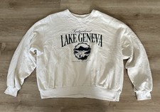 Hollister Lake Geneva Graphic Print Sweatshirt Tan Size XL