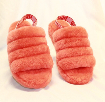 UGG Size 9 Red Currant Fluff Yeah Sheepskin Open Toe Back Strap Slide Slippers