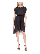 MICHAEL MICHAEL KORS Womens Black Tie Closure Grommets Cap Sleeve Dress L