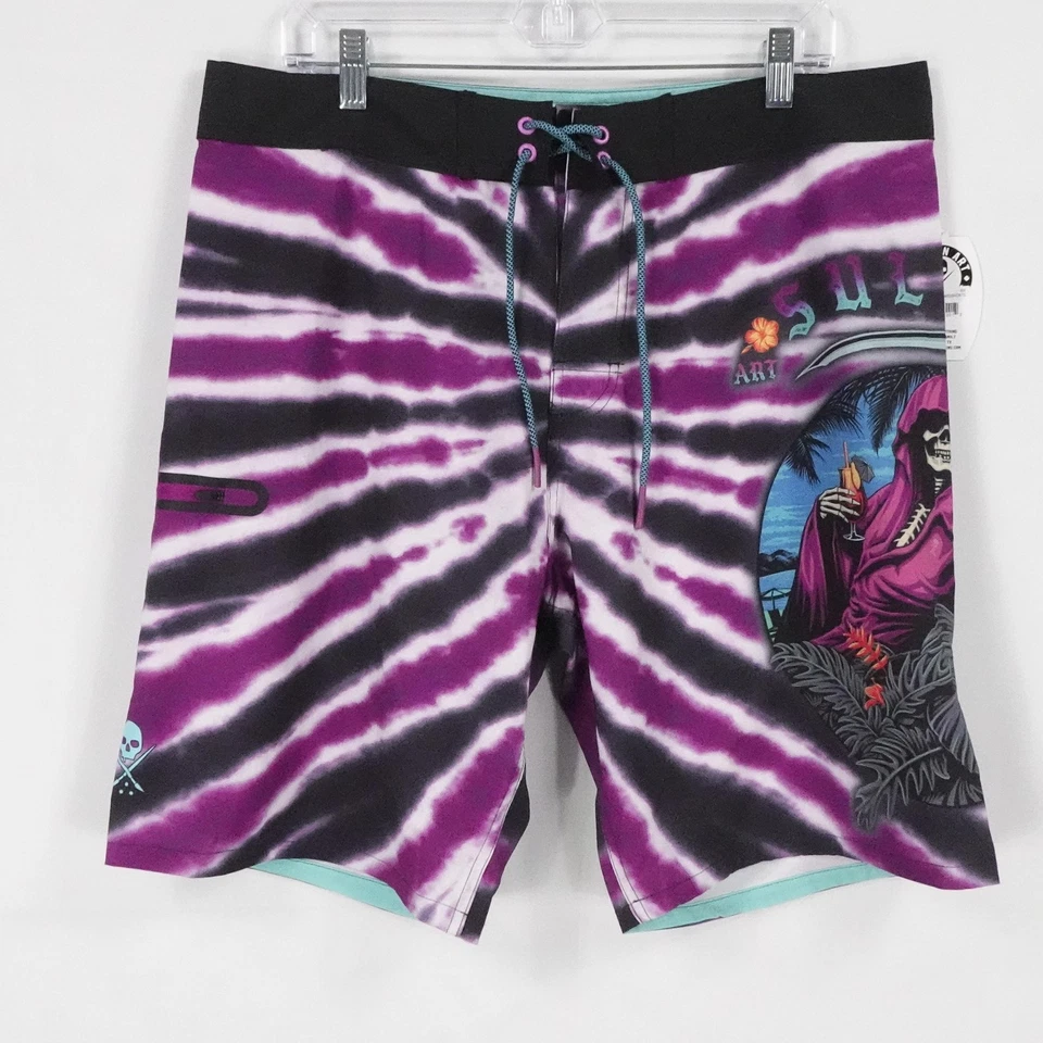 Sullen Art Boardshorts Herren 34 lila schwarz Batik Badehose super Stretch
