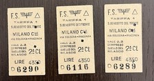 Lotto 3 Biglietti Treno cartonati Ferrovia Milano- S.Benedetto del Tronto 1964