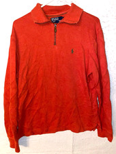 Polo Ralph Lauren Men's M 1/4 Zip Sweatshirt Sweater Pullover Ribbed Orange Pony