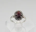 Sterling Silver Vintage .71ct Garnet & Marcasite Ring Size 7 Unidentified Mark