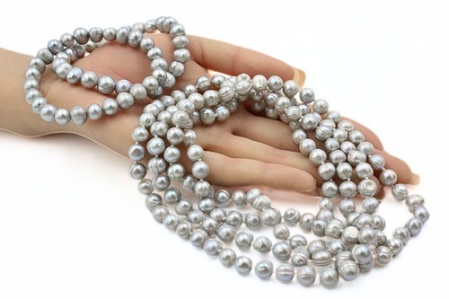 Timeless Hand Knotted Baroque Freshwater Pearl Flapper Necklace Bracelet Set - Picture 2 of 10
