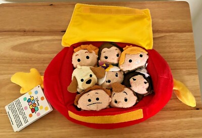 NEW DISNEY STORE BEAUTY BEAST TSUM TSUM HUMAN AGAIN FOOTSTOOL PLUSH 8 MINI DOLLS