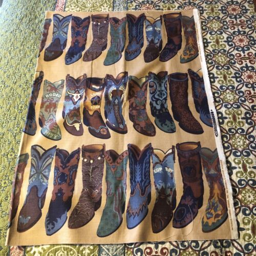 Vtg 80s/90s Interior Fabric Design Decorator Cowboy Boots 39”x 53”