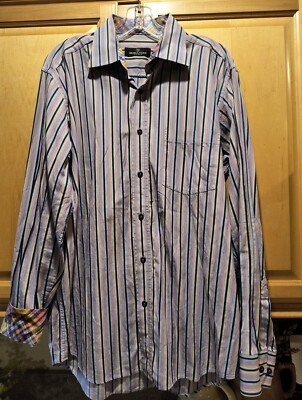Bugatchi Uomo Men's L Flip Cuff Long Sleeve Button Down Striped