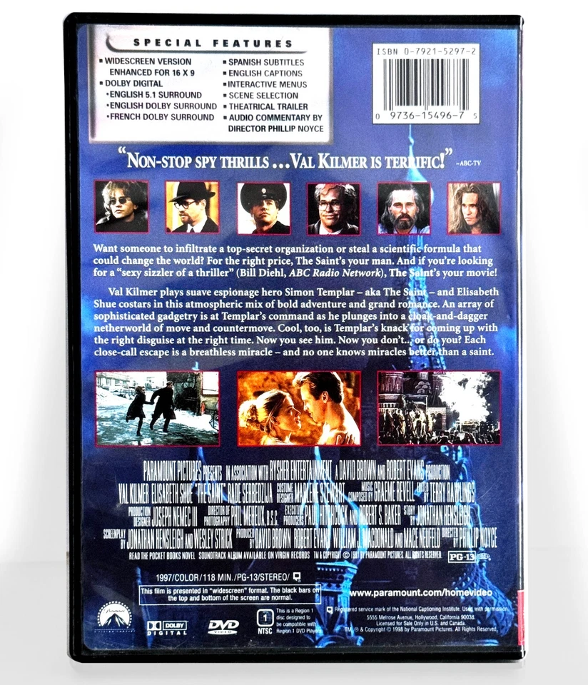 The Saint (DVD, 1997, Widescreen) Like New !   Val Kilmer   Elisabeth Shue - Image 2 of 3