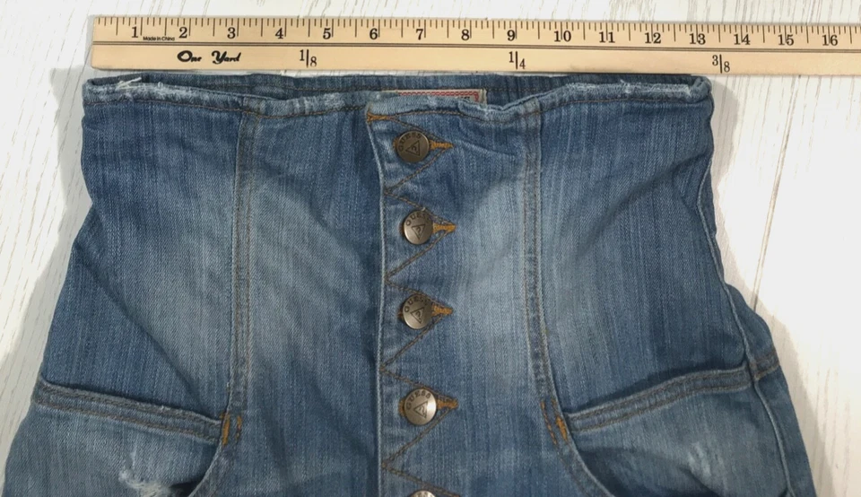 Pantalones de mezclilla vintage Guess cintura alta mujer 26 desteñidos azul botón mosca boho Y2K Foto 3 de 4