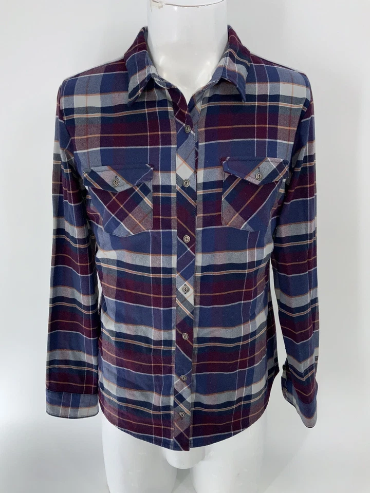 Camisa con botones de franela Kuhl para mujer M azul rojo a cuadros poli elasto YGI Y4-49 Foto 2 de 4