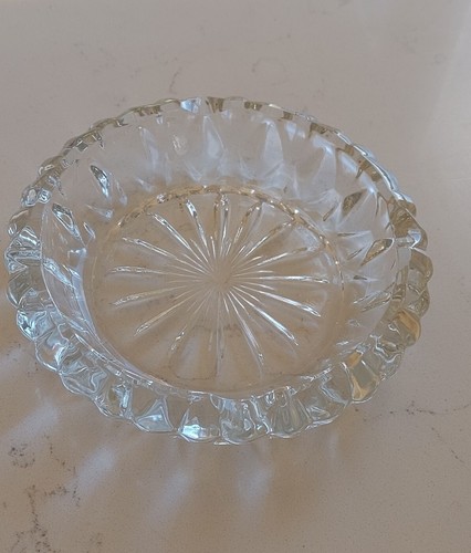 Vintage Glass Starburst Ashtray Round Clear Vintage 6"
