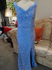 Faeriesty Absolutely Fabulous Long Blue Sequin Dress Size L Prom / Evening 