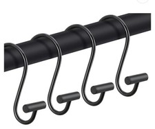 Shower Curtain Hooks, Set of 12 S Shaped Shower Curtain Rod Rings Bathroom BLACK