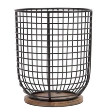  Extra Large Black Utensil Holder 7.2 x 6.2 with Wooden Base - Farmhouse 89356