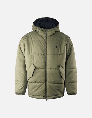Fred Perry Short Quilted Parka Jacket Coat Khaki Green S Small