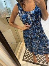 New Ann Taylor Empire Dress Womens 8 Blue Hi Lo Hem Crinkle Bottom