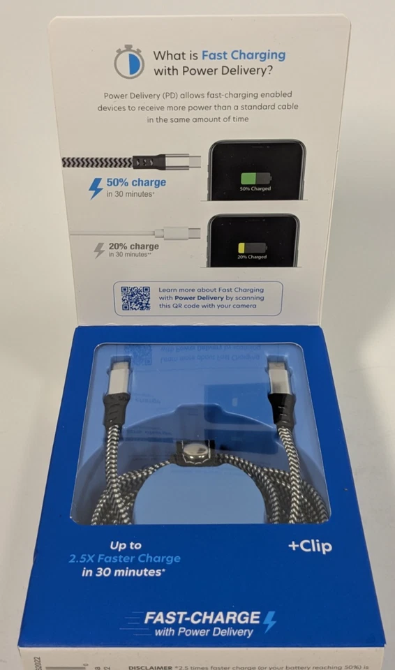 JW Just Wireless USB-C To USB-C Fast Charge Braided Nylon 6 Ft Cable Heavy Duty - Image 2 of 4