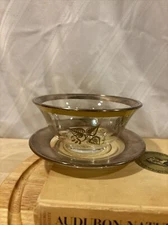 Vintage Mid Century Modern George Briard Silver Trim Glass Bowl & Plate