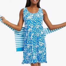 NWT Draper James Blue Floral Ruffle Nightie Sleep Dress Women  s Sz S/M