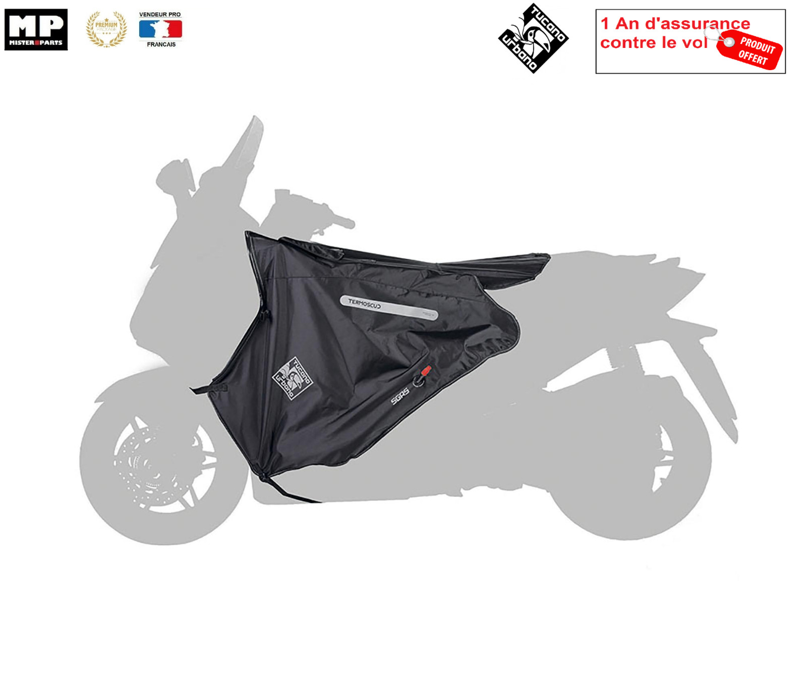 Tablier Tucano Termoscud R029 noir étanche pour scooter Honda Fes 125 Pantheon 2T