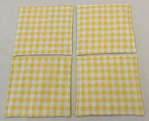 Ostern Getränk Untersetzer Wende Ei Regenbogen Streifen weiß gelb Gingham 4er Set - Bild 5 von 6
