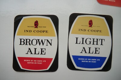  2 IND COOPE BURTON LIGHT ALE & BROWN ALE BREWERY BEER LABELS 