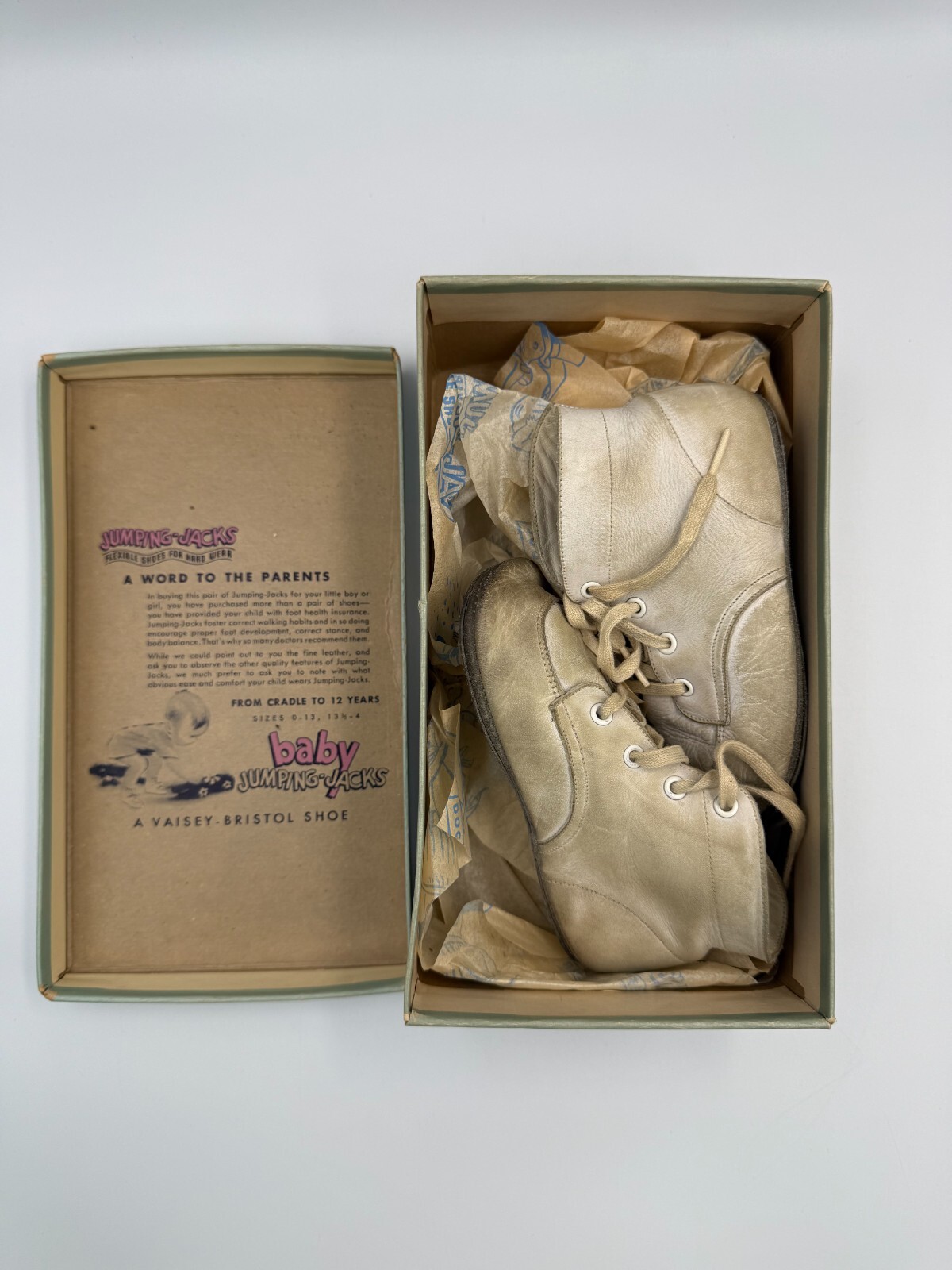 Vintage 1950s Jumping Jacks Baby Shoes with Original Box & Paper