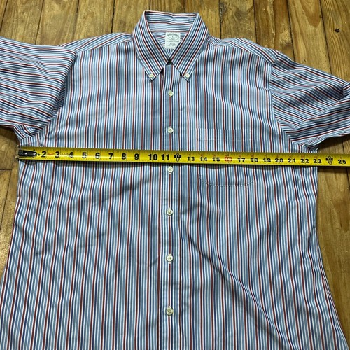Brooks Brothers 346 Herrenhemd Large blau rot weiß Streifen schmale Passform Baumwolle – gebraucht, in einwandfreiem Zustand - Bild 11 von 13