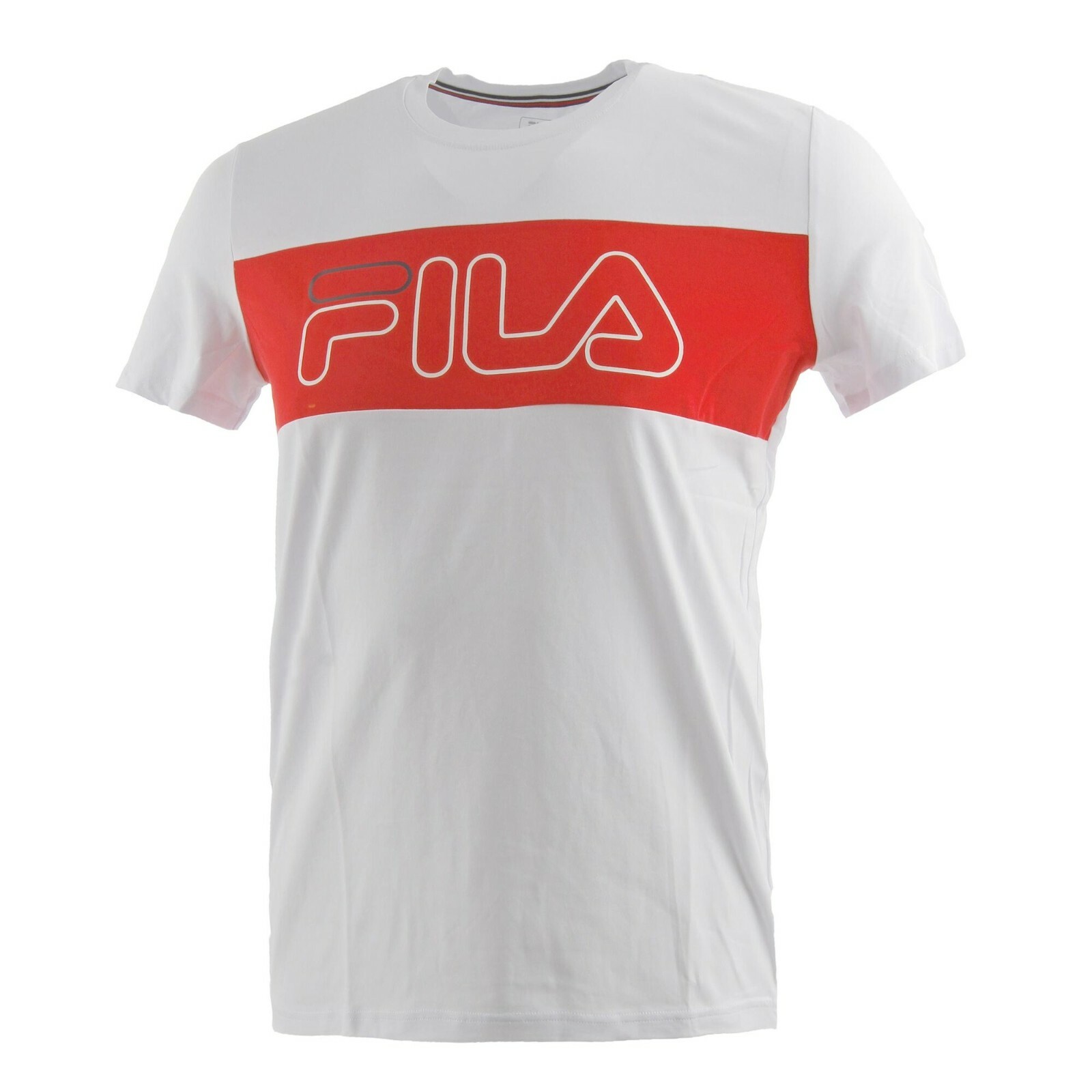 2x FILA Original T Shirt Uomo Rudi & Reggie Peacoat Bianco Rosso Blu Nuovo