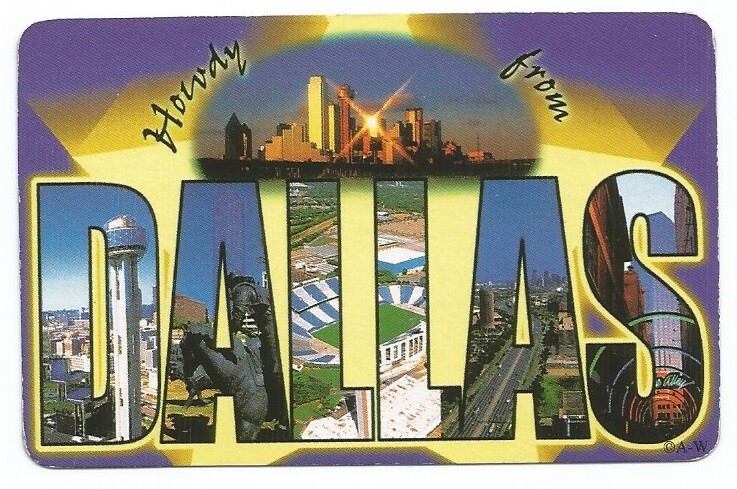 souvenir deck playing cards with tin, "Howdy from DALLAS", TX, tower, stadium