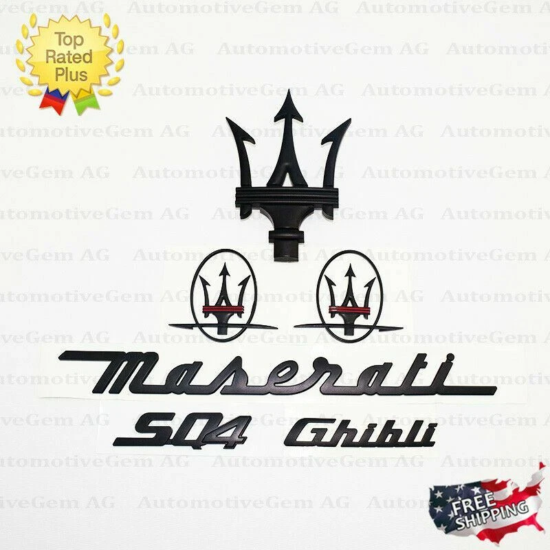 Maserati emblema Ghibli SQ4 grade tridente logotipo lateral conjunto de crachá preto kit adesivo - Imagem 2 de 3