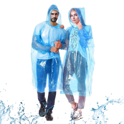 2 Stück Wiederverwendbarer Notfall Regenmantel mit Kapuze Wasserdicht Regenponcho Camping Wandern Be