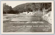 Cassville Missouri Fly Fishing Roaring River Park Real Photo Postcard RPPC 1950s