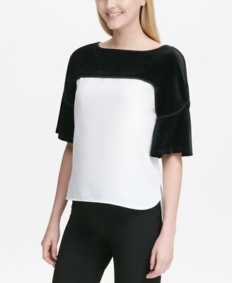 Calvin Klein (MY9-54*) Colorblock Velvet Detail Top Black