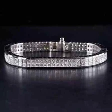 10Ct Princess Lab Created Diamond Men's Tennis Bracelet 14K White Gold Finish