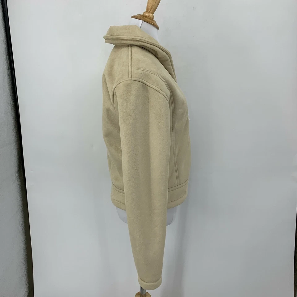 Chaqueta acolchada de gamuza sintética recta talla S beige cremallera completa forro polar grueso Foto 3 de 4