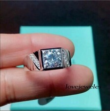 Round Cut Real Moissanite 1.51CT Men's Engagement Wedding Ring 14K White Gold FN