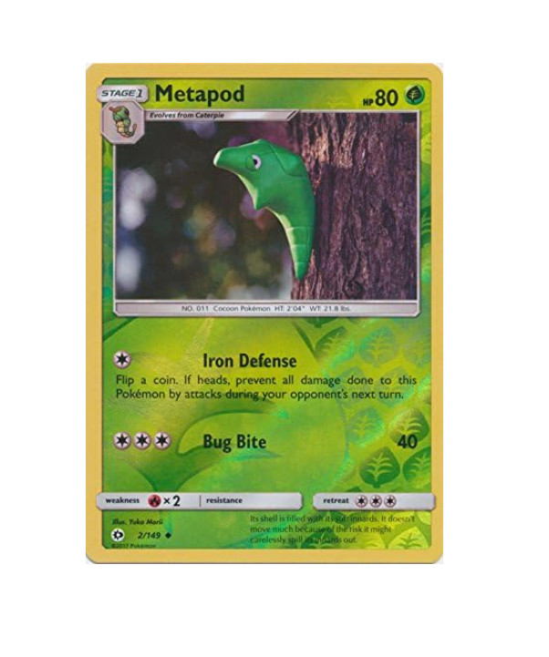 Pokemon - Metapod - 2/149 - Uncommon - Reverse Holo - Sun & Moon - NM/M