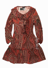 Lauren Ralph Lauren Women Bailey Ruffle Neck Orange Paisley Day Dress SZ.12 $185