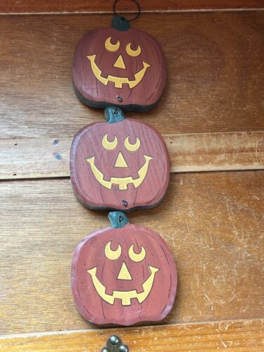 Three Paint Wood Wooden Halloween Jack O Lantern Pumpkins Holiday Wall Decoratio