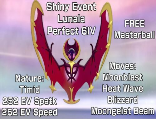 Lunala EVENT Eclipse Shiny 6IV Pokemon Sword Shield - Timid - FREE Masterball - Picture 1 of 6