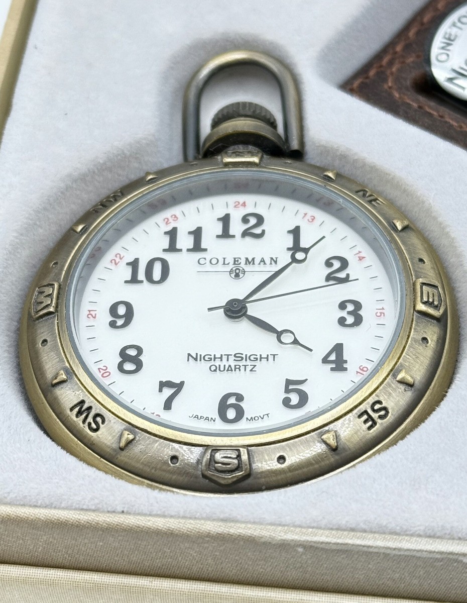 希少品　Coleman 81 Coleman Night Sight Pocket Watch working Quartz Leather Case Light